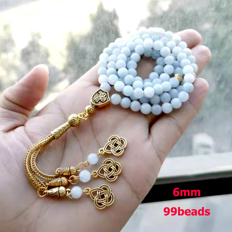 Men Accessories Hk - Tasbih naturalne akwamaryny kamienna muzułmańska bransoletka