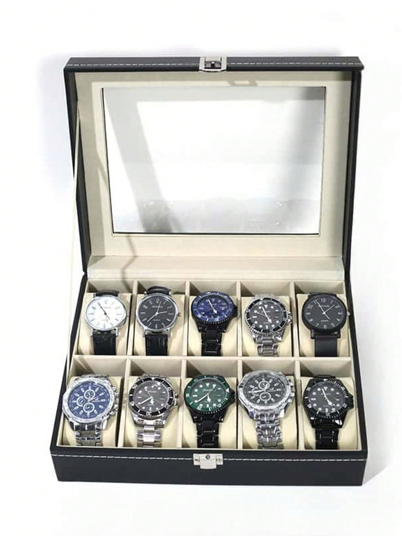 Men Accessories Organiser - Skórzane pudełko na zegarki z zamkiem,