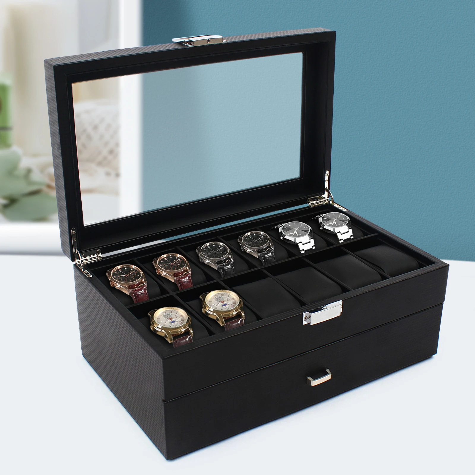 Men Accessories Organiser - NOWE 2-warstwowe pudełko na zegarek z